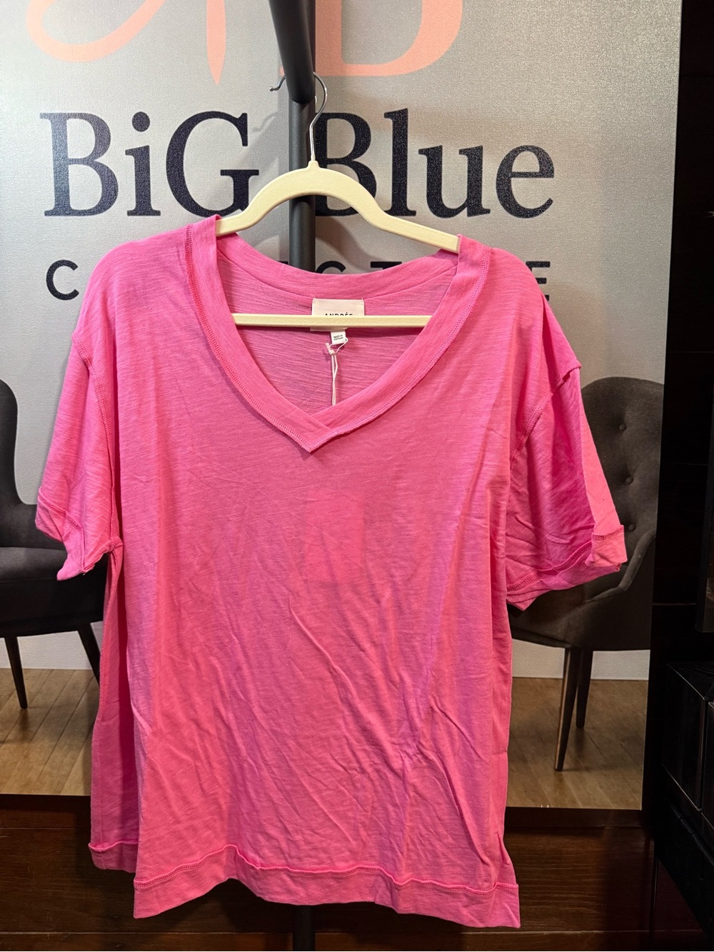 Frame Denim Bright Pink V-Neck Short Sleeve Tee